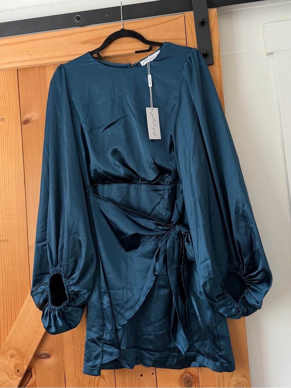 Petal & Pup Opal Tie Waist Long Sleeve Satin Minidress